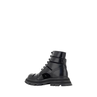 Alexander McQueen Black Calf Leather Bos Taurus Lace-Up Boots