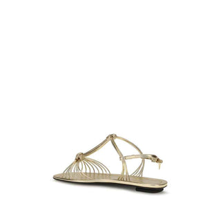Prada Gold Calf Leather Bos Taurus Flat Sandals