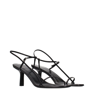 The Row Black Leather Stiletto Heel Sandals