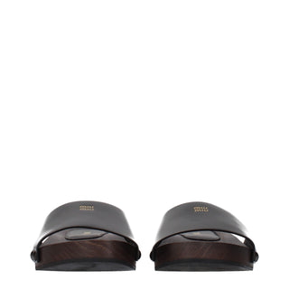 Miu Miu Black Leather Slippers