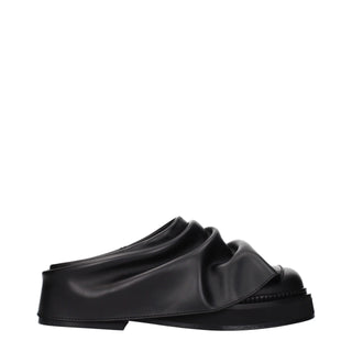 The Attico Black Leather Slippers