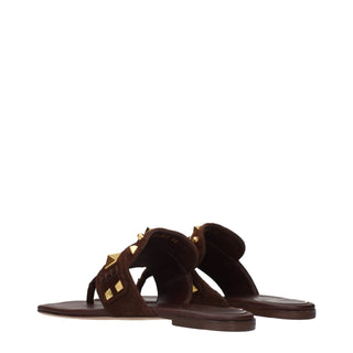 Valentino Garavani Brown Leather Flip-Flop Sandals