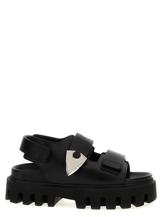 Alexander McQueen Black Calf Leather Bos Taurus Flat Sandals