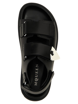 Alexander McQueen Black Calf Leather Bos Taurus Flat Sandals