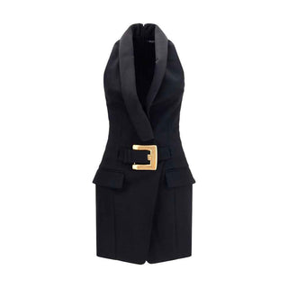 Balmain Black Wool Oves Aries Casual Dress