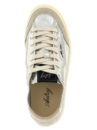 Autry Silver Canvas Low Top Sneakers