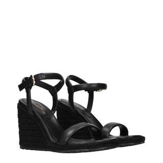 Gianvito Rossi Black Leather Wedge Sandals
