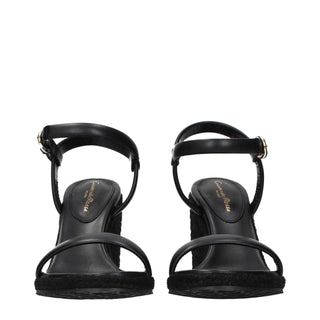 Gianvito Rossi Black Leather Wedge Sandals