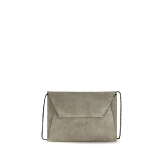 Brunello Cucinelli Gray Calf Leather Bos Taurus Shoulder Bag