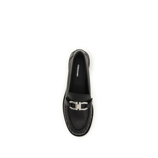 Ferragamo Black Calf Leather Bos Taurus Slip-On Loafers