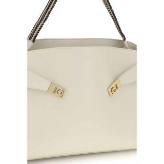 Ferragamo Beige Calf Leather Bos Taurus Shoulder Bag