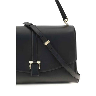 Ferragamo Black Calf Leather Bos Taurus Shoulder Bag