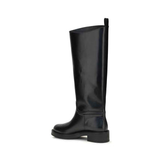 Stuart Weitzman Black Calf Leather Bos Taurus Flat Boots