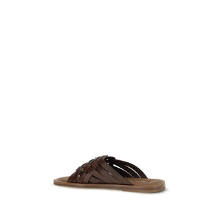 Miu Miu Brown Calf Leather Bos Taurus Flat Sandals