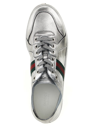 Gucci Silver Lamb Leather Athletic Sneakers