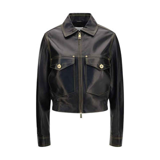 Versace Black Lamb Ovis Aries Aries Leather Jacket