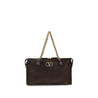 Valentino Garavani Brown Calf Leather Bos Taurus Shoulder Bag