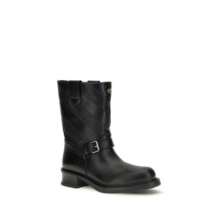 Valentino Garavani Black Calf Leather Bos Taurus Ankle Boots
