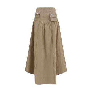 Ganni Beige Cotton Midi Skirt