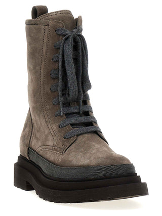 Brunello Cucinelli Gray Leather Ankle Boots