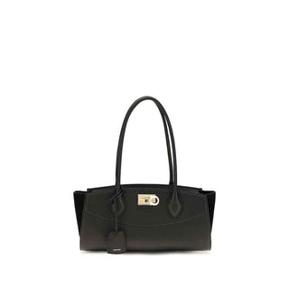 Ferragamo Black Calf Leather Bos Taurus Shoulder Bag