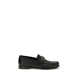 Ferragamo Black Calf Leather Bos Taurus Slip-On Loafers