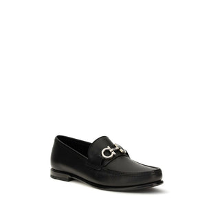 Ferragamo Black Calf Leather Bos Taurus Slip-On Loafers