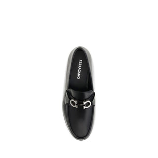 Ferragamo Black Calf Leather Bos Taurus Slip-On Loafers
