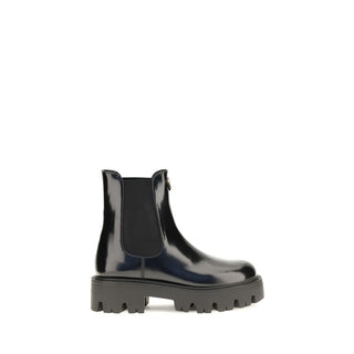 Prada Black Calf Leather Bos Taurus Chelsea Boots