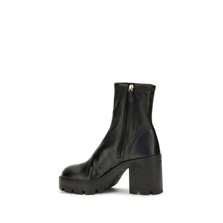Prada Black Calf Leather Bos Taurus Ankle Boots