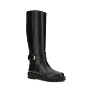 Valentino Garavani Black Calf Leather Bos Taurus Flat Boots