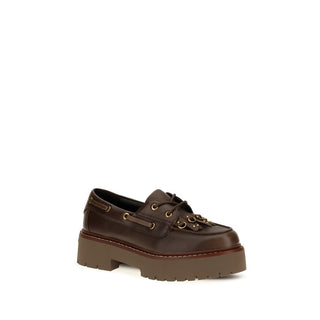 PINKO Brown Calf Leather Bos Taurus Platform Loafers