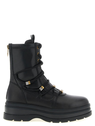 PINKO Black Cowhide Lace-Up Boots