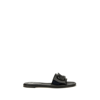 Valentino Garavani Black Calf Leather Bos Taurus Flat Sandals