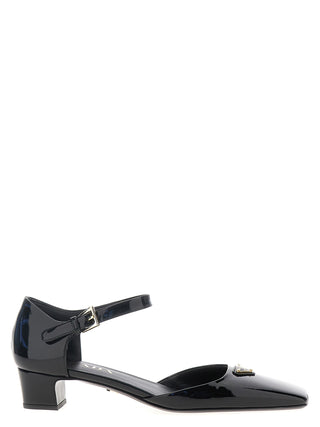 Prada Black Cowhide Mid Heel Pumps