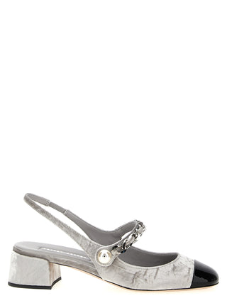 Miu Miu Silver Calfskin Mid Heel Pumps