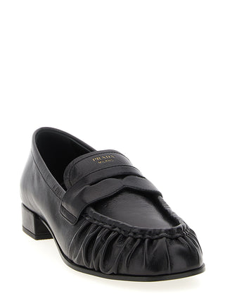 Prada Black Buffalo Leather Slip-On Loafers