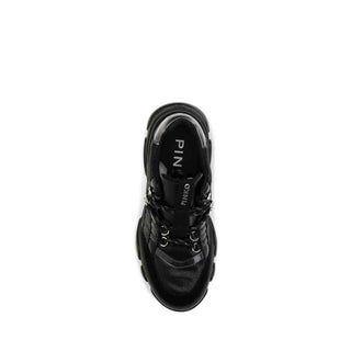 PINKO Black Calf Leather Bos Taurus Chunky Sneakers