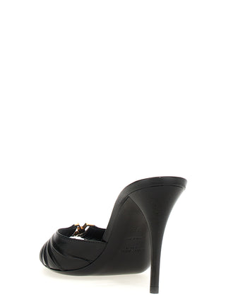 Saint Laurent Black Lamb Leather Stiletto Heel Sandals