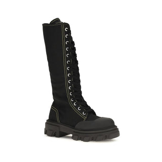 Ganni Black Cotton Lace-Up Boots
