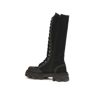 Ganni Black Cotton Lace-Up Boots