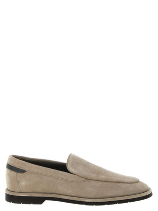 Brunello Cucinelli Beige Calfskin Slip-On Loafers