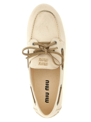 Miu Miu Beige Cotton Slip-On Loafers