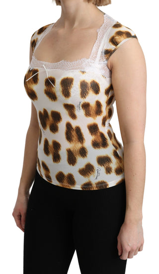 Roberto Cavalli White Brown Camisole Underwear Blouse - Ginchy