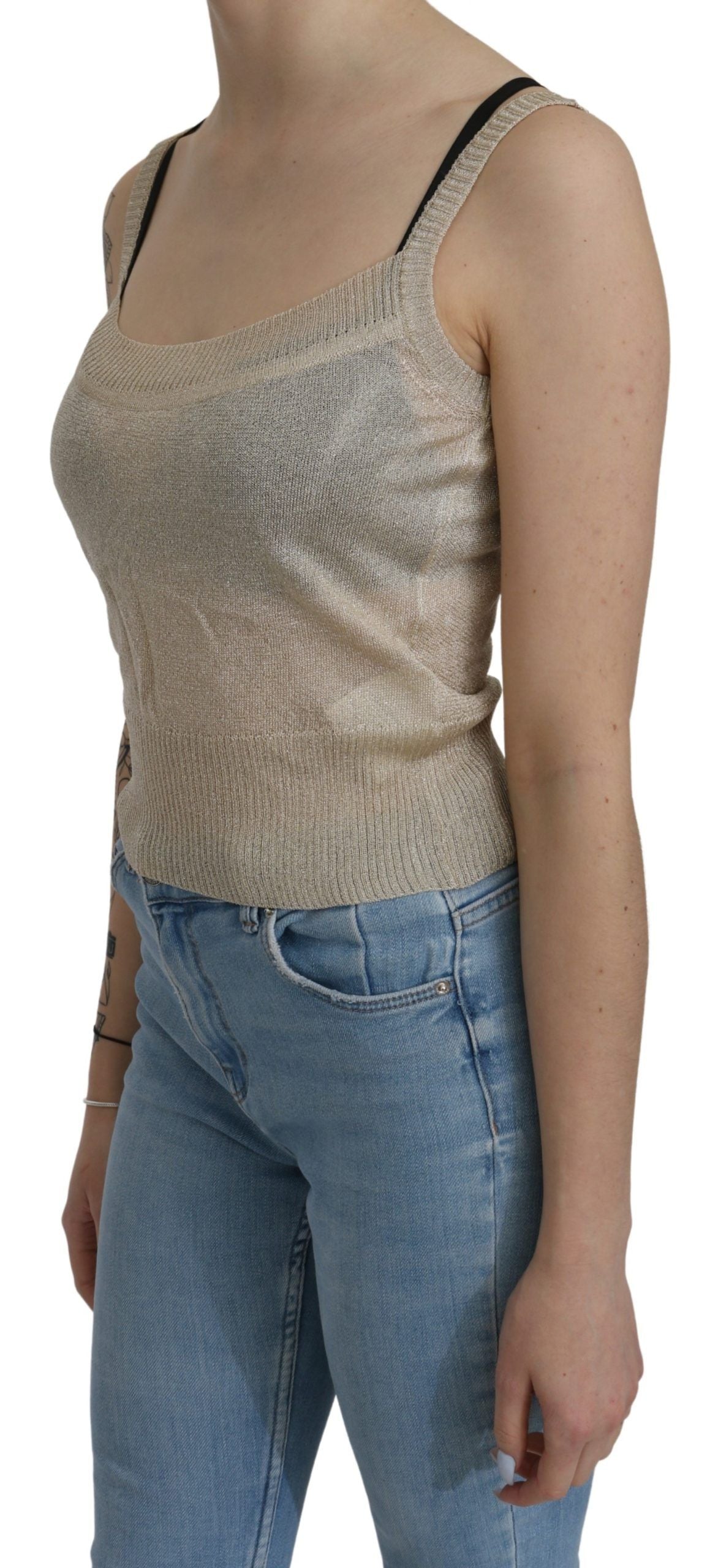 BYBLOS Beige Sleeveless Spaghetti Strap Tank See Through Top - Ginchy