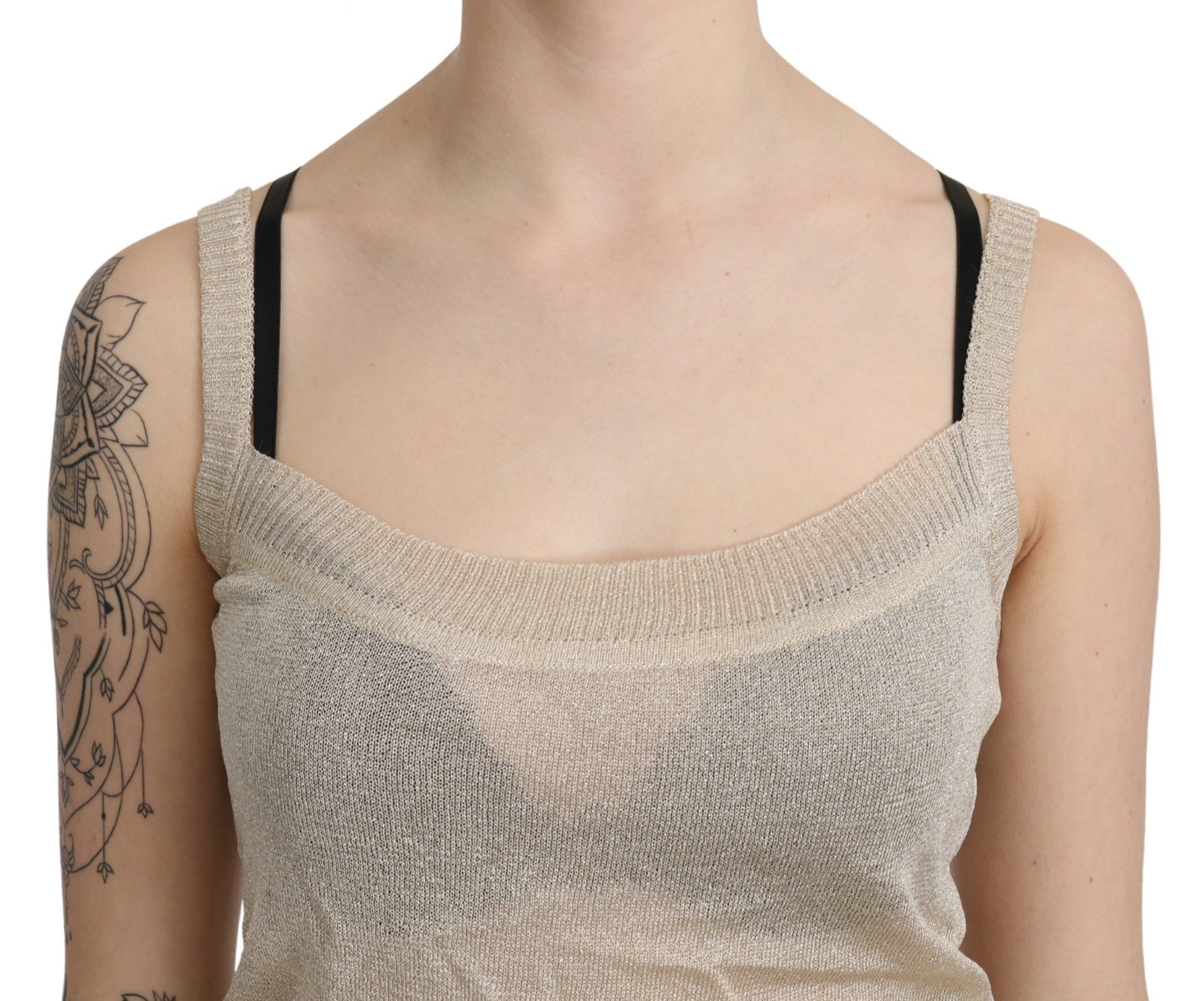 BYBLOS Beige Sleeveless Spaghetti Strap Tank See Through Top - Ginchy