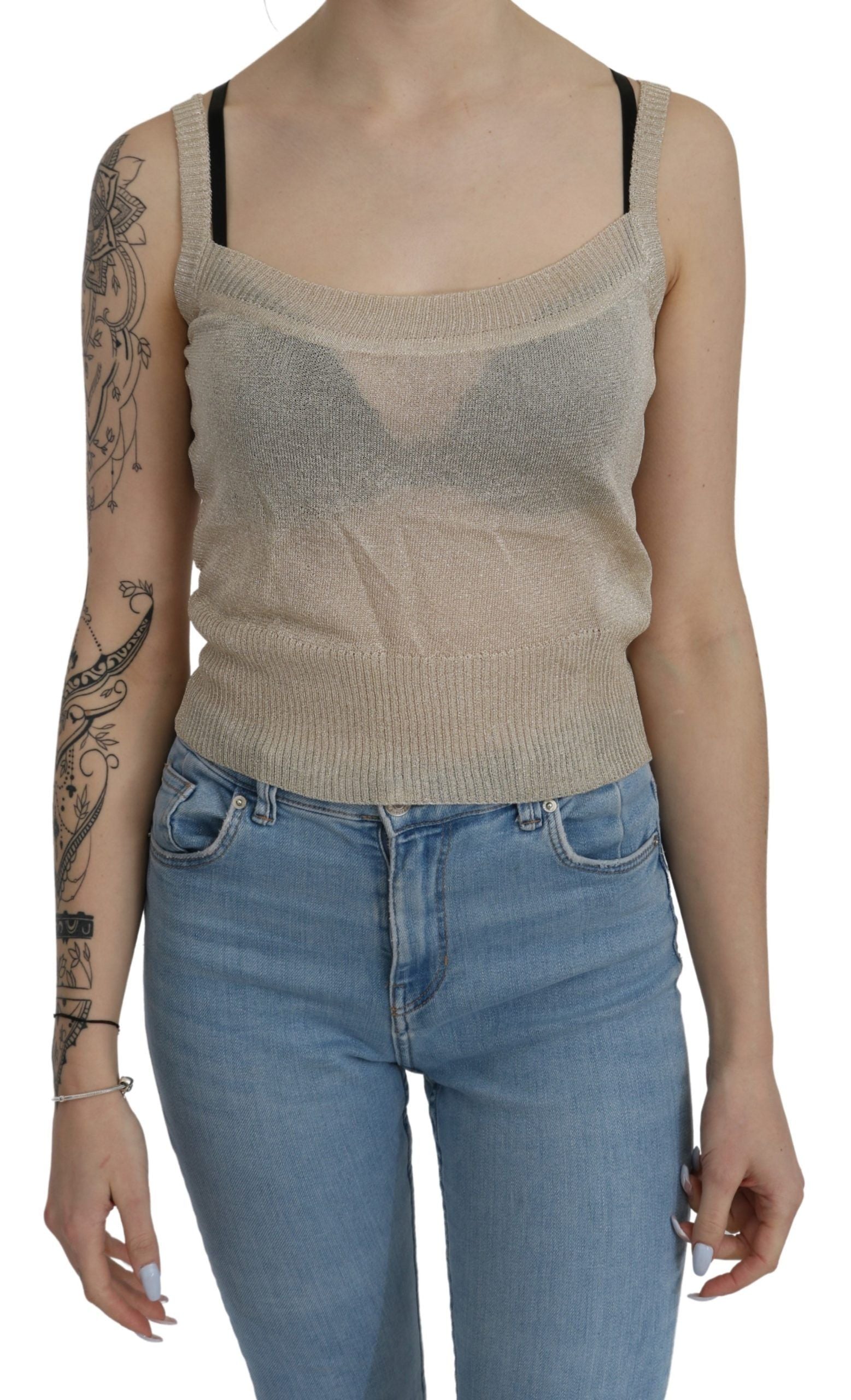 BYBLOS Beige Sleeveless Spaghetti Strap Tank See Through Top - Ginchy