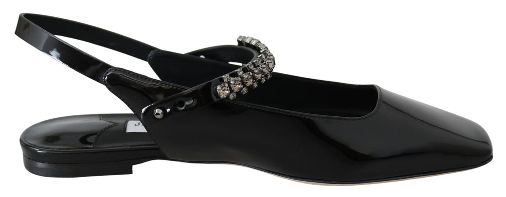 Jimmy Choo Elegant Black Patent Flats with Crystal Accent - Ginchy
