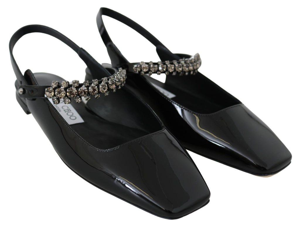 Jimmy Choo Elegant Black Patent Flats with Crystal Accent - Ginchy