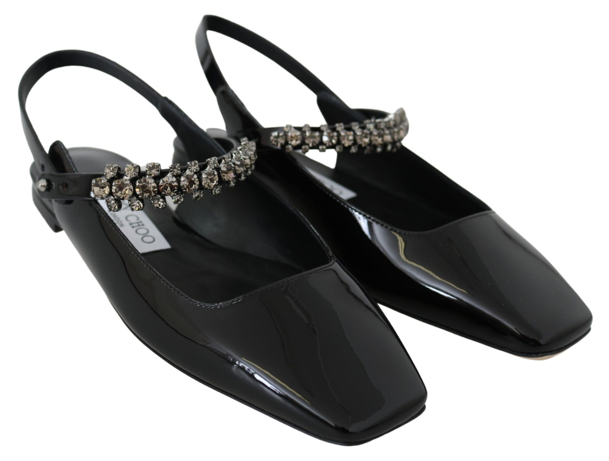 Jimmy Choo Elegant Black Patent Flats with Crystal Accent - Ginchy